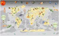 Плакат 155х100см. декоративный, бумажный. Детская карта мира на русском языке.
