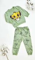 Комплект одежды детский/ Штанишки с кофтой для мальчика и девочки зеленого цвета с Королем Львом на 5 года