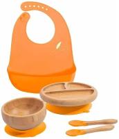 Набор детской бамбуковой посуды Love Earth Экологичные нескользящие тарелки для младенцев и малышей(Оранжевый)