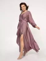 Вечернее платье Olga Gridunova Collection, шёлк армани, коктейльное, размер 54-58 one size, цвет молочный лаванда