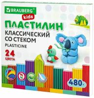 Пластилин Классический BRAUBERG KIDS, 24 цвета, 480 г, стек, высшее качество, 880562