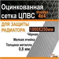 Универсальная сетка для защиты радиатора ПВЛ-Групп, 1000х250мм ЦПВС Алюминий, цвет-черный, мелкая ячейка R10 4х4мм