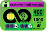 СИМ карта безлимитный интернет с раздачей wi-fi. Аб. плата 400руб/мес, 1000мин