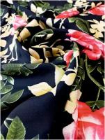 Ткань для шитья штапель черного цвета принт цветы 100*150 см