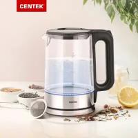 Чайник стеклянный CENTEK CT-0032, 1.7л, 2200Вт, прозрачный/серебристый