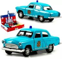 Машинка металлическая игрушка 1:32 GAZ 21 Волга: Служебная, детская, инерционная, коллекционная, свет, звук / Голубой