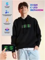 Cyberpix / Умная мужская толстовка с LED экраном Cyber hoodie черная 38 размер, худи женское оверсайз, светящийся свитшот с капюшоном, подарок