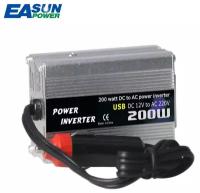 Инвертор автомобильный 12 220В Power Inverter, 200 Вт. Подключение телефона, ноутбука, бытовых приборов. Преобразователь напряжения, трансформатор