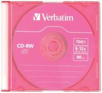 Диск CD-RW VERBATIM, 700 Mb, 8х-12х, Colour Slim Case, 43167