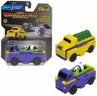 Машинка 1 TOY Transcar Double 2 в 1: Панда-кар/Грузовик для перевозкуи тросника Т21859, желтый/фиолетовый