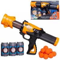 Бластер Junfa Пистолет c 12 мягкими шариками и 3 банками-мишенями, оранжевый №1 WG-11238/оранжевый