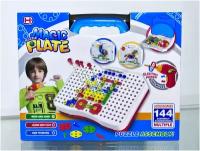 Развивающий детский конструктор пазл мозаика Magic Plate puzzle 144 детали с шуруповертом