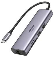 Хаб USB Ugreen CM512 USB Type-C - 2xUSB3.0+HDMI+RJ45+SD&TF+PD Grey 90568