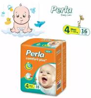 Памперсы детские Perla Eco Maxi 7-18 кг, 4 размер, 16 шт, подгузники для детей, экономичная упаковка, для мальчиков и девочек, Турция