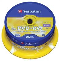 Диск DVD+RW 4.7Gb Verbatim 4x Cake Box (25шт)