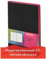 Ежедневник BRAUBERG Flex недатированный, искусственная кожа, А5, 136 листов, черный, цвет бумаги тонированный