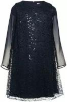 Платье Андерсен нарядное для девочки темно-синее пайетка 164