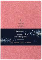 Тетрадь A5 (147х210мм) 48л, сшивка, клетка, кожзам с блестками, розовый, BRAUBERG SPARKLE, 403852