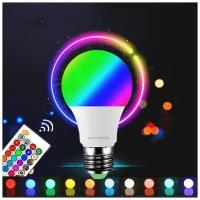 Умная лампочка с пультом управления SMART RGB Е27/Светодиодная лампа с пультом дистанционного управления/Светодиодная лампочка RGBW E27