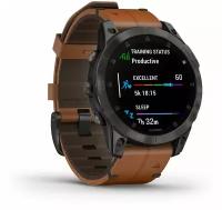 Умные часы Garmin EPIX (Gen 2) Sapphire титановый черный с коричневым кожаным ремешком