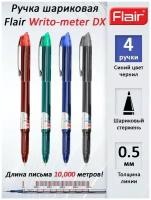 Набор шариковых ручек 4 штуки Flair Writo-Meter DX 0,5 мм синий стержень длина письма каждой ручки 10000 метров чернила пониженной вязкости