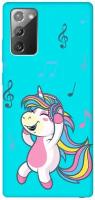 Матовый чехол Musical Unicorn для Samsung Galaxy Note 20 / Самсунг Ноут 20 с 3D эффектом бирюзовый