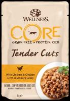 Паучи Wellness Core для кошек Tender Cuts из курицы с куриной печенью (нарезка в соусе) - 85 г