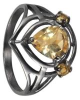 Серебряное кольцо 'Калипсо' с цитрином, чёрный родий