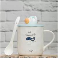 Кружка Котик с рыбкой Cat Favourite Fish 340 мл Эврика (N 3), кружка с крышкой, кружка с ложкой