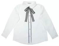 Белая школьная блузка с бантом и контрастной планкой 128