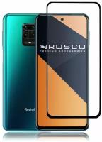 Защитное стекло с черной рамкой ROSCO для Xiaomi Redmi Note 9S, 9 Pro (Сяоми/Ксиаоми Редми Ноут 9C, 9 Про), силиконовая клеевая основа