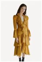 Золотистое платье миди из натурального шёлка