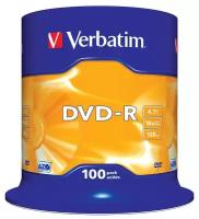 Диск DVD-R Verbatim 4.7 Gb, 16x, Cake Box (100), (100/400)
