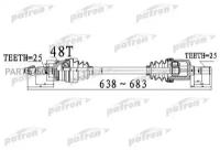 Полуось передний мост слева 25X638X52,5X25 ABS:48T KIA RIO [TC] 06 - АКПП Patron PDS0521