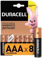 Duracell Батарейка алкалиновая Duracell Basic, AAA, LR03-8BL, 1.5В, блистер, 8 шт