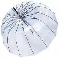 Зонт-трость Meddo, полуавтомат, 2 сложения, купол 96 см., 16 спиц, прозрачный, чехол в комплекте, бесцветный, белый