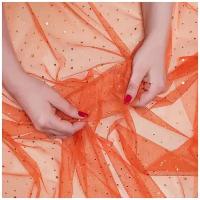 Ткань фатин | Сетка оранжевый пайетки (1341-2)