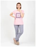 Комплект Lilians, брюки, футболка, застежка отсутствует, короткий рукав, пояс на резинке, трикотажная, размер 48, серый, розовый