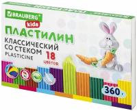 Пластилин классический BRAUBERG KIDS, 18 цветов, 360 г, со стеком, 106510