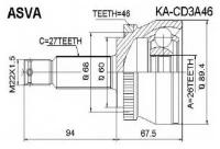 Шрус наружный 26x60x27 Asva KACD3A46 Hyundai / Kia (Mobis): #49500-1H210 Kia CeeD Наклонная Задняя Часть (Ed)