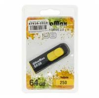 Флешки Без бренда Флешка OltraMax 250, 64 Гб, USB2.0, чт до 15 Мб/с, зап до 8 Мб/с, жёлтая