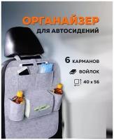 Органайзер на спинку сиденья авто / Автомобильный чехол с карманами / Накидка для для защиты спинок сидений / Сумка для хранения вещей