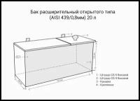 Бак расширительный открытого типа 20 л. из нерж. стали 0,8 мм AISI 439