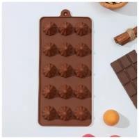Форма для шоколада Доляна ''Трюфо'', 15 ячеек, 21х10х2,2 см, цвет шоколадный