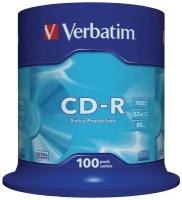 Диски CD-R VERBATIM 700 Mb 52х, комплект 100 шт, Cake Box, 43411 511899