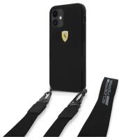 Ferrari для iPhone 12 mini (5.4) чехол On-track Liquid silicone Strap & metal logo Hard Black