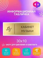 Табличка Кабинет музыки 30х10 см/ Информационная табличка на дверь в музыкальный класс школьная