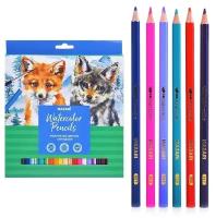 Карандаши цветные акварельные Mazari 24 цвета 3.3 мм / набор мягких карандашей / яркие карандаши / рисунки акварельными карандашами / для детей