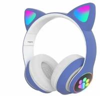 Беспроводные наушники Bluetooth CAT STN-28 со светящимися кошачьими ушками и лапками, детские (Синие)