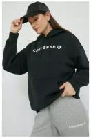 Толстовка женская Converse Strip Wordmark Oversized Fleece Hoodie 10024372001 с капюшоном черная